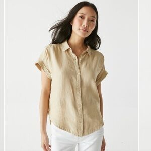 Michael Stars Charlie Linen Short Sleeve Button Down Shirt In Natural
